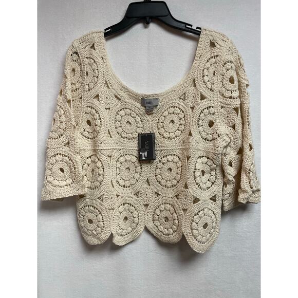 YAIRA yarn sweater NWT crochet crop circle XL Ivory women’s‎ top - Picture 1 of 6